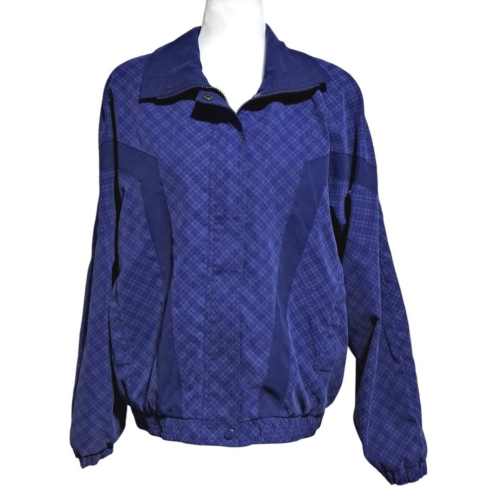 Vintage Giacca Windbreaker Purple Checkered Jacket Womens M Polyester Nylon 80s